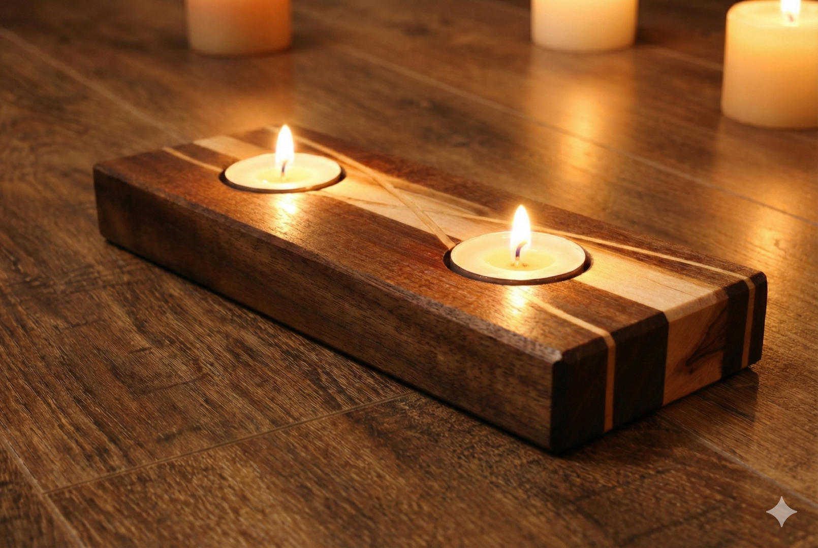 Candle Holder with 2 slots, hard wood